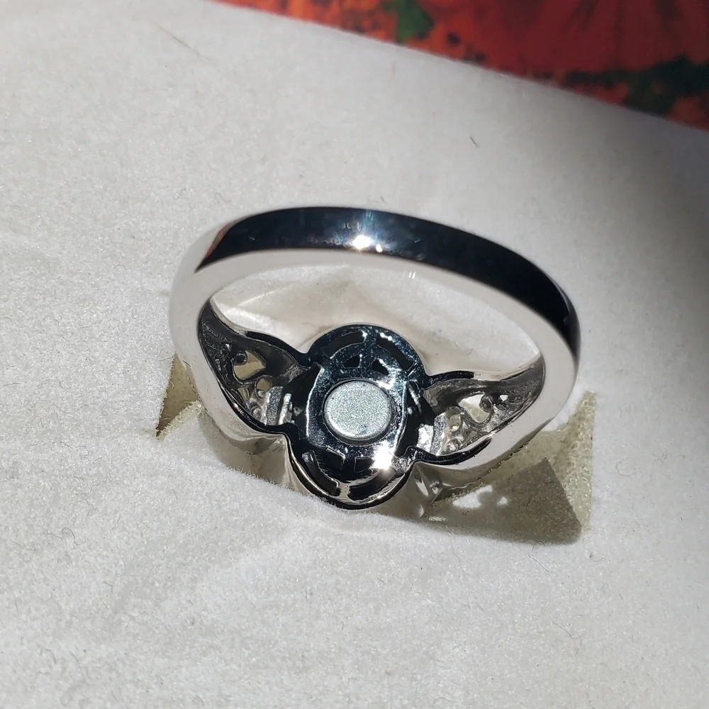 Labradorite Oval Solitaire Ring Platinum Plated